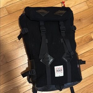 Topo Designs Black Backpack with Padded Straps and Top-Loading Design